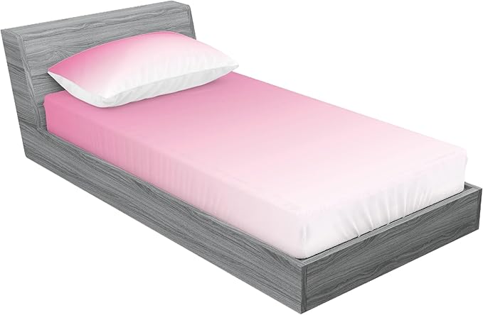 Ambesonne Ombre Fitted Sheet & Pillow Sham Set, Dreamy Pale Pink Waterfall Cotton Candy Inspired Modern Digital Print Girls Artwork, Decorative Printed 2 Piece Bedding Decor Set, Twin, Pale Pink