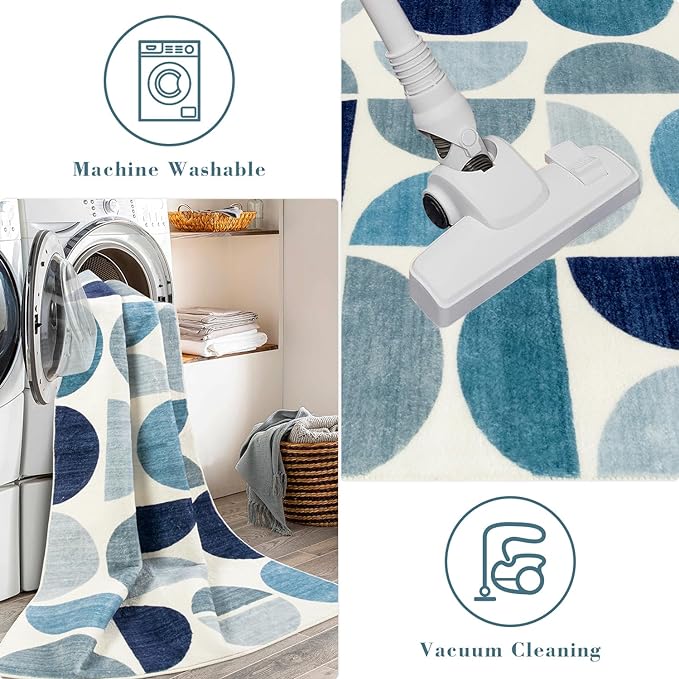 Lahome Boho 5x7 Rug, Ultra-Thin Living Room Rugs Soft Washable Rug, Modern Soft Area Rug for Bedroom Non Shedding Nursery Rugs for Classroom Kids Dining Room Office (5x7ft,Blue)