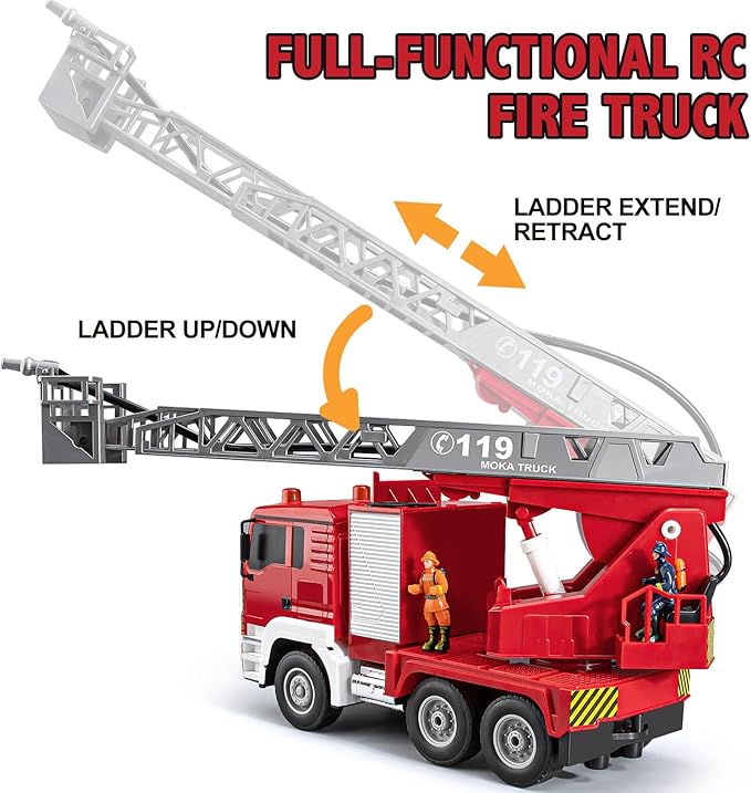 13 Channel RC Fire Truck Toy, 2.4G Large Remote Control Firetruck with Lights, Siren Sounds, Water Spraying, RC Car for Kids Boys 16.5"