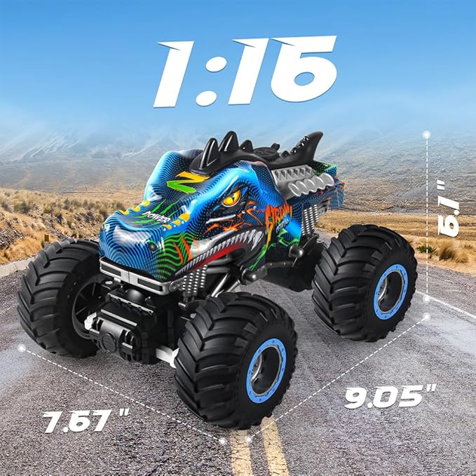 Remote Control Dinosaur Car, 2.4GHz All Terrain Remote Control Monster Truck, RC Dinosaur Monster Car, Spray Music Monster Truck RC Cars for Boys 4-7 8-12 and Girls