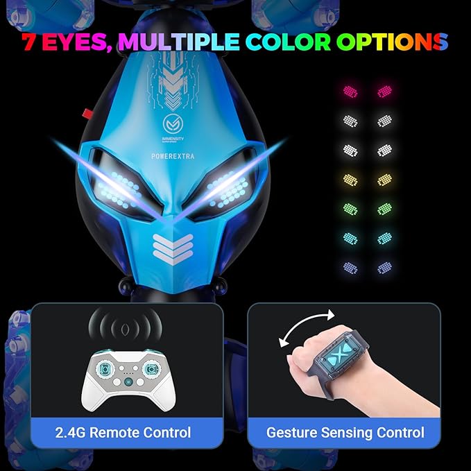 Powerextra RC Stunt Car Toys for 6-12 Year Old Kids - 4WD Remote Control Car - Gesture Sensor - Double Sided Rotating RC Car - Lights, Music - Perfect for Boys & Girls' Birthday