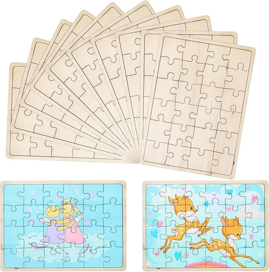 Deekin 30 Sheets Unfinished Wood Blank Puzzles Customizable Blank Wooden Pieces Freeform Things to Paint, Write and Draw On, Wooden Jigsaw Puzzles for Kids DIY Craft, 8.9 x 5.9 Inch