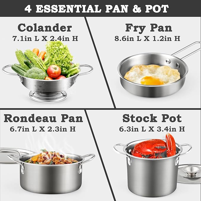 12Pcs Large Size Kids Pots and Pans Playset, Pretend Play Kitchen Set Toy Stainless Steel Pots and Pans Cooking Toys Accessories for Kids Toddler Age 3 Years Old