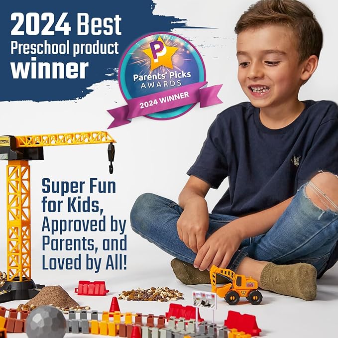 JITTERYGIT Construction Race Track Site Toy - Including Sandbox Vehicles, Trucks, Excavator, Bulldozer, Dump Truck, Crane - Birthday Gift for Kids, Boys, Girls, Toddlers for Ages 3 4 5 6 7 8 Year Old