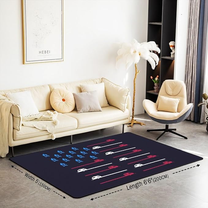Erosebridal Camping Area Rug 5x7 American Flag Rug for Boys Men Rustic Campfire RV Car Carpet Abstract Road Blue Red Black Non Shedding Living Room Rugs