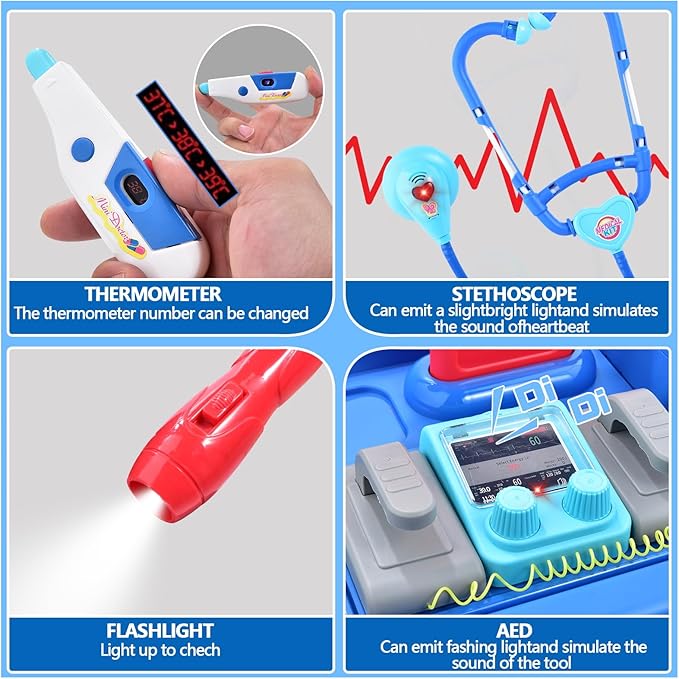 Doctor Kit for Toddlers 1-3-5 Doctors Costume for Kids Dentist Play Set Medical Set Dr Play Set Kids DR Kit Kid Dr Cart Kit Pretend Play Toys for 3 4 5 Years Old Girls