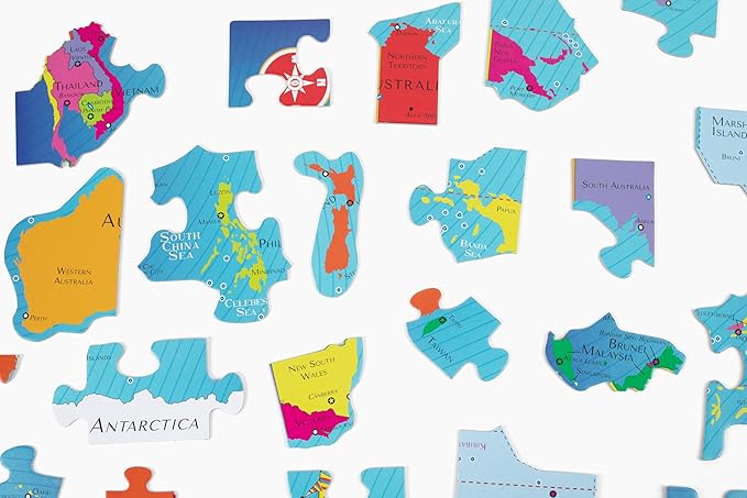 GeoToys GeoPuzzle, Australia & Oceania Shaped Jigsaw Puzzles, 70 Pc Geography Puzzle, Geography Game, Map Puzzle - Jigsaw Puzzles for Kids Ages 6-9 Years Old
