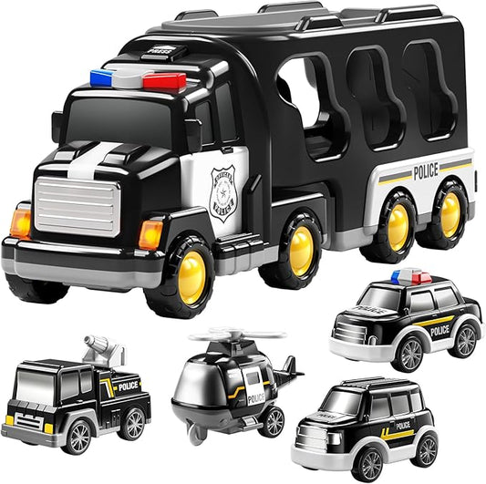 TEMI Police Trucks Boy Toys for 3-5 Year Old Toddlers - Toys for 3 4 5 6 7 Years Old Transport Vehicle Carrier Truck, Boy Trucks Toy Sets, Kids Toys Boys 3-5, Toys for Boys Girls Aged 4-6 5-7