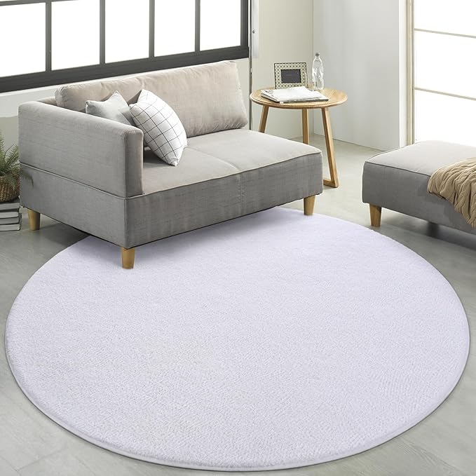 FlyDOIT Round Area Rugs for Bedroom Living Room, 4x4 White Super Soft Comfy Thickened Memory-Foam Indoor Circle Carpets, Modern Aesthetic Minimalist Carpet for Boys Girls Adults Nursery Home Décor