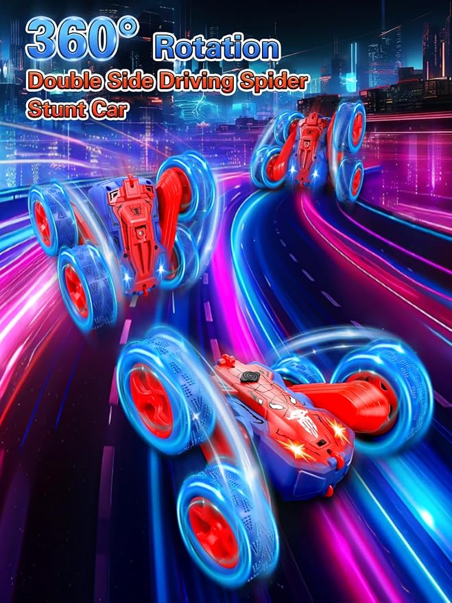 Spider Remote Control Car - 360° Flip RC Toys for 4 5 6 7 8 Year Old Boys, 2.4Ghz Double Sided RC Stunt Car with Light Spray, Birthday Xmas Gifts for Kids Age 4-6 5-7 8-12