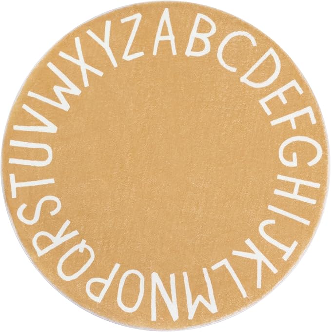 Topotdor Round Kids Play Rug Alphabet Nursery Area Rug Extra Large Soft Crawling Play Mat for Children Toddlers Bedroom (47 inch, Brown)