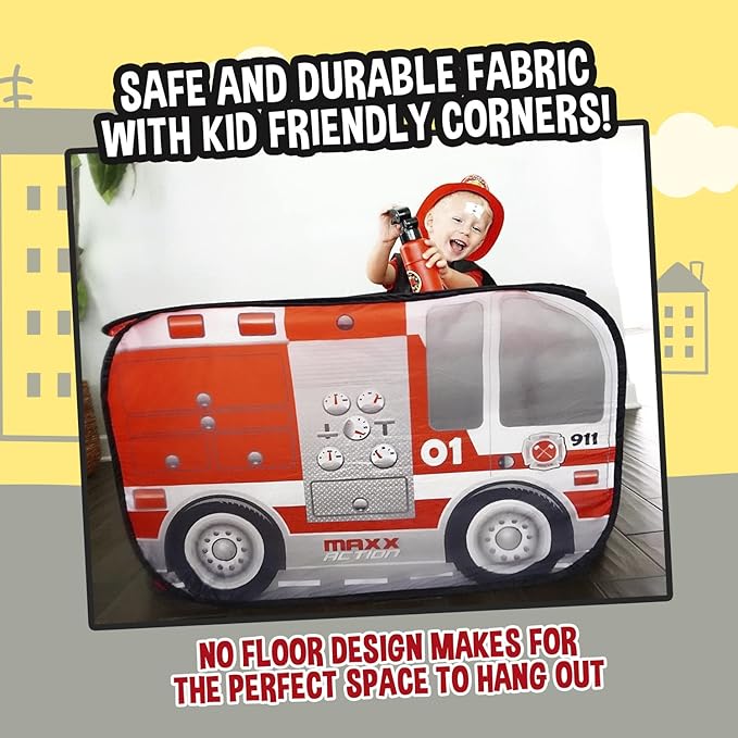 Pop Up Fire Truck – Indoor Playhouse for Kids | Red Engine Toy Gift for Boys and Girls – Sunny Days Entertainment, Multi