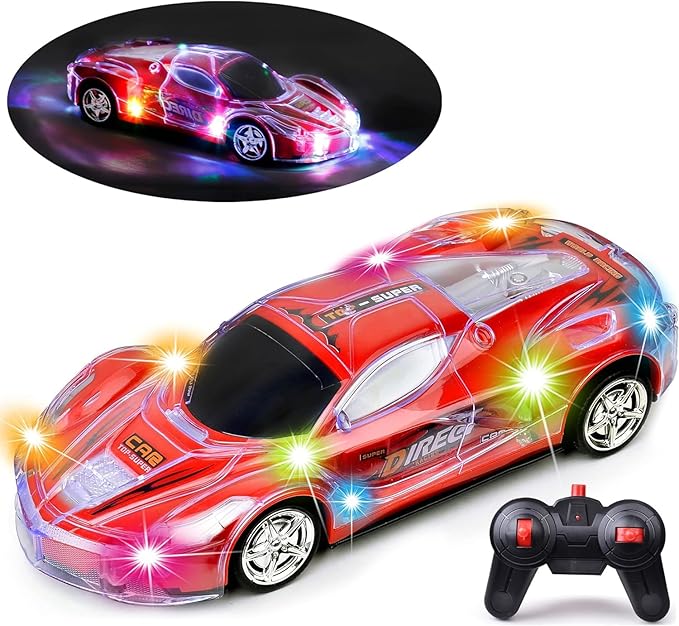 Haktoys Remote Control Sports Car: Radio Control Racing Toy Vehicle with LED Flashing Lights - Great Gift for Kids, Boys and Girls (Red)