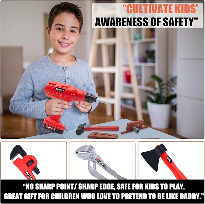 iKaufen Kids 68-Piece Toddler Tool Set with Tool Box & Electric Toy Drill - Pretend Play Construction Toy Set for Boys & Girls Ages 3-6