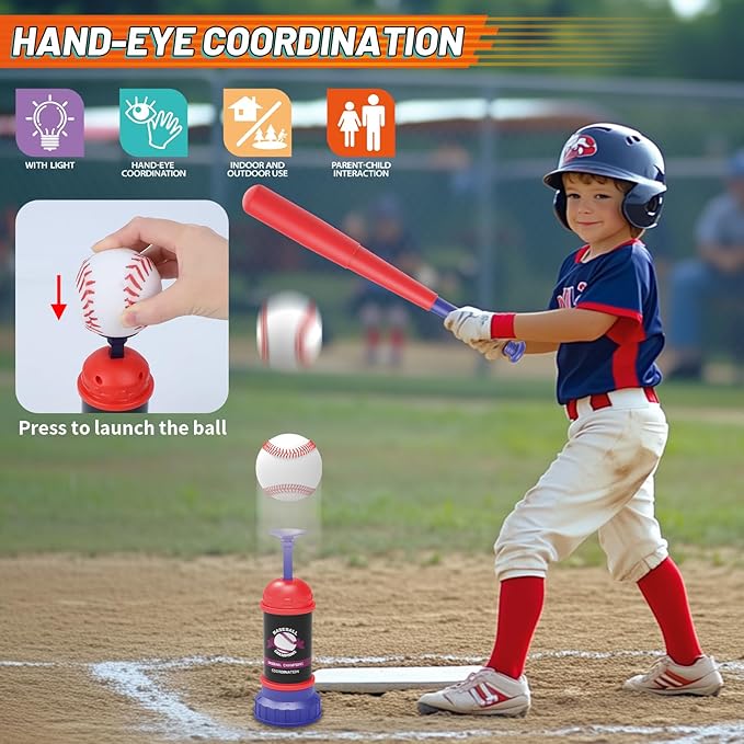 Gifts2U Baseball Toss and Catch Game Set - Indoor Outdoor Sports Toy with 2 Catch Paddles, 3 Sticky Balls, Baseball Bat, Pitching Machine and Storage Bag, Perfect for Backyard Fun Family Games