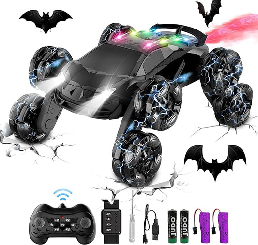 8WD Remote Control Car, 2.4Ghz RC Cars with Spray & Cool Light, Kids Toys Electroplating Process Transform Drift Climbing Car, Boys Toys for Age 4-6 7 8-13 Year Old (Black)