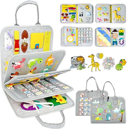 Qizfun Busy Board Book Montessori Toys for 1 2 3 4 Year Old, Boy Girl Birthday Gifts, Educational Sensory Learning Toys for Toddlers 1-3, Car Airplane Travel Activities Toys for Kids Ages 2-4 Year Old