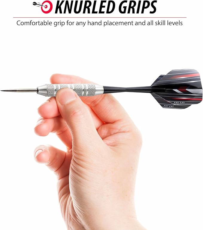 Fat Cat Darts Set in a Jar: Steel Tip Darts with Storage/Travel Container, 20 Grams (Pack of 15, 21 and 27 Darts)