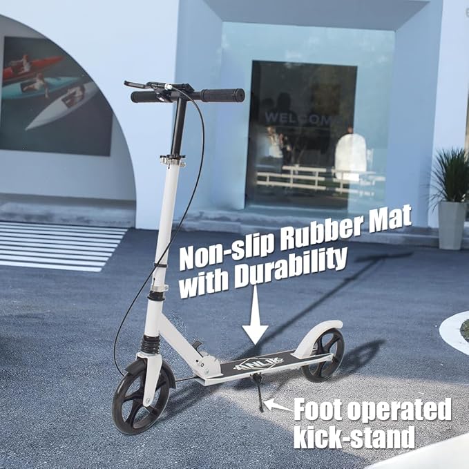 Dual-Brake Shock-Absorbing Kick Scooter, Anti-Skid PU Wheels, 4 Height-Adjustable Positions, Wider Pedals, Suitable for Children Over 6 Years Old, Teenagers & Adults