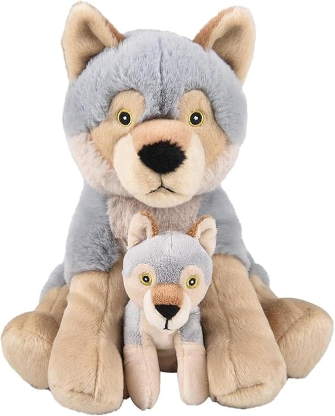 Mom and Baby Stuffed Animals for Boys & Girls, Safari Baby Shower Decorations, Nursery Decor, Zoo Animals for Toddlers, Quality Realistic Toys for Kids, Cute, Soft, Huggable, Squeezable (9.5" Wolf)