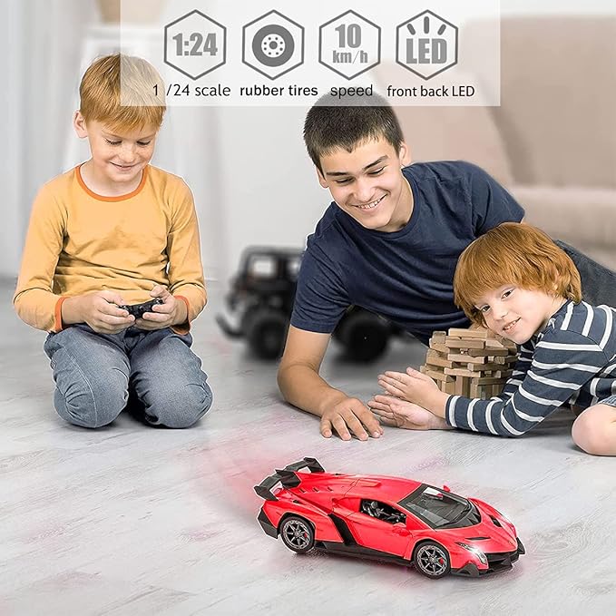 QUN FENG Remote Control RC CAR Racing Cars Compatible with Lamborghini Veneno Officially Licensed 1:24 Toy RC Cars Model Vehicle for Boys 6,7,8 Years Old,red