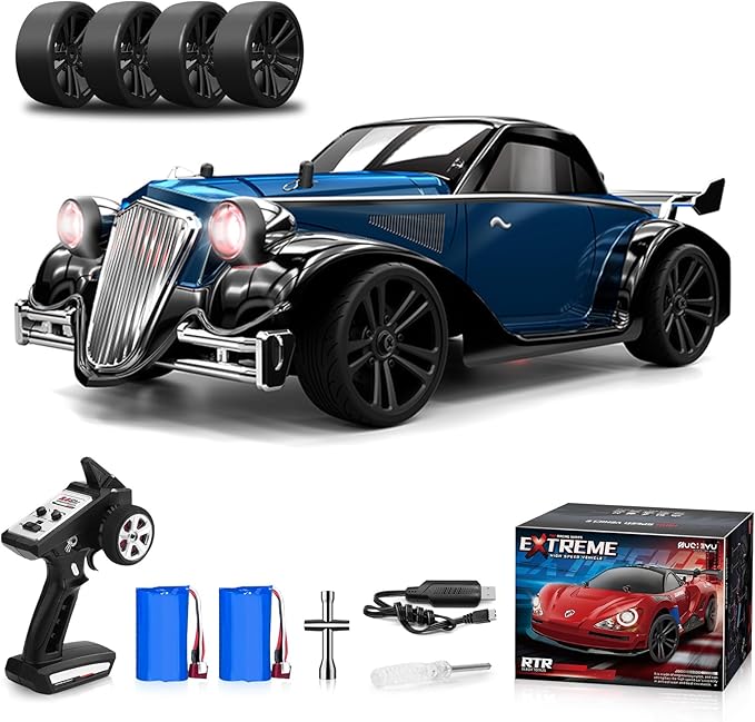 RC Drift Car Full Proportional RTR Remote Control Car 1/16 Scale 38KM/H Fast 4WD RC Vehicle 2.4Ghz with 6 Modes of Light 2Pcs Rechargeable Batteries Racing for Boys and Adults Gift