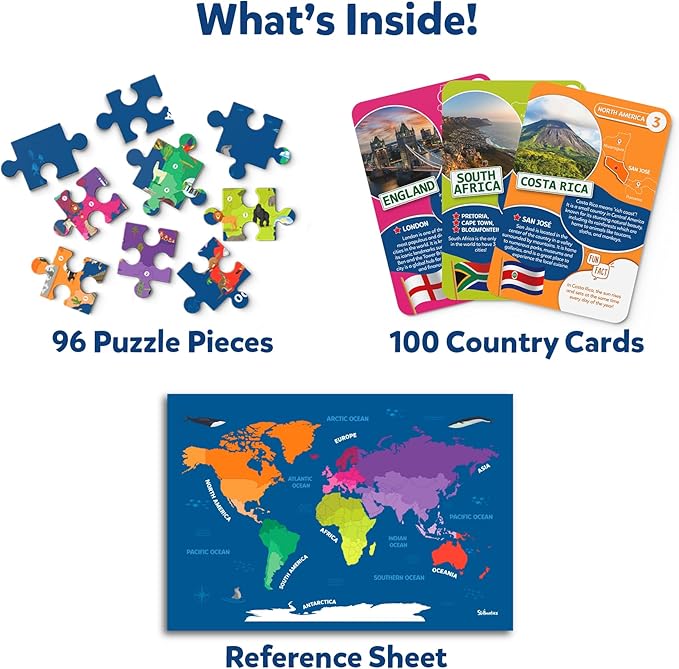 Skillmatics World Map Puzzle - 96 Piece Jigsaw Puzzle, Educational Toy, Geography for Kids, 400+ Facts, Gifts for Boys & Girls Ages 6 to 12