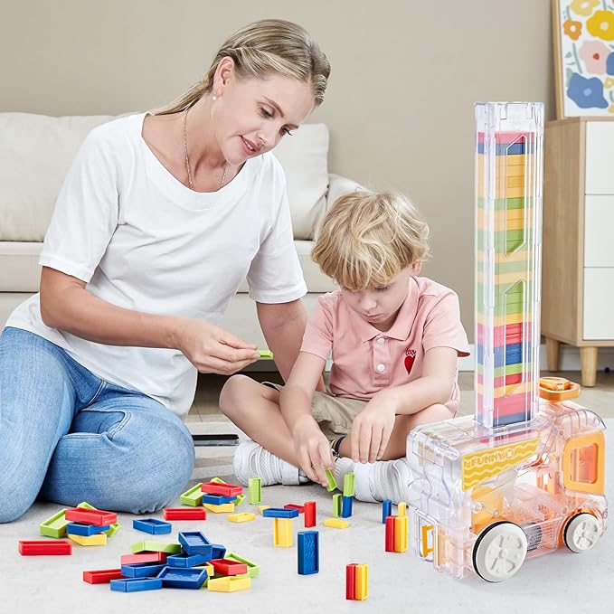 Electric Automatic Domino Train Set, Educational Toys for Ages 5-7, Boys Toys Age 4-6,Autistic Christmas Birthday Gift for Kids Toddlers Boys Girls Yellow