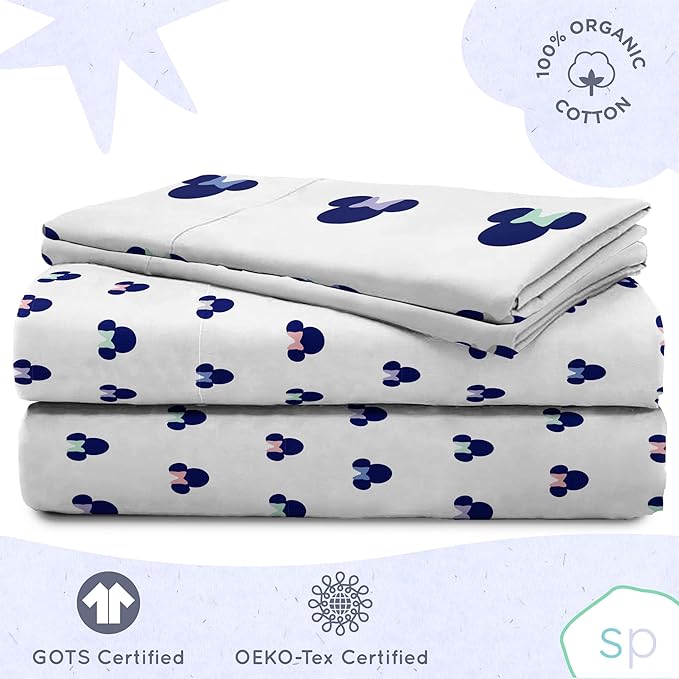 Saturday Park Disney Minnie Mouse Dreaming of Dots Full Sheet Set - 4 Piece 100% Organic Cotton Sheets - GOTS & Oeko-TEX Certified (Disney Official)