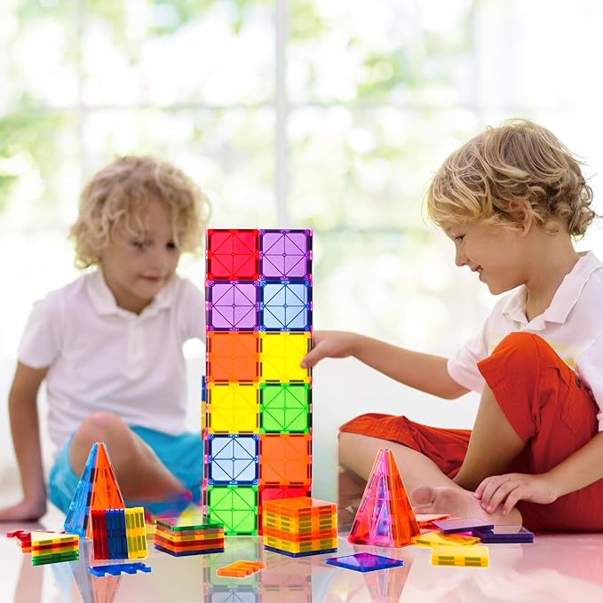 FNJO Magnetic Tiles, Magnet Building Set,60 PCS Building Blocks Set STEM Preschool Montessori Toy for Kids Boys Girls