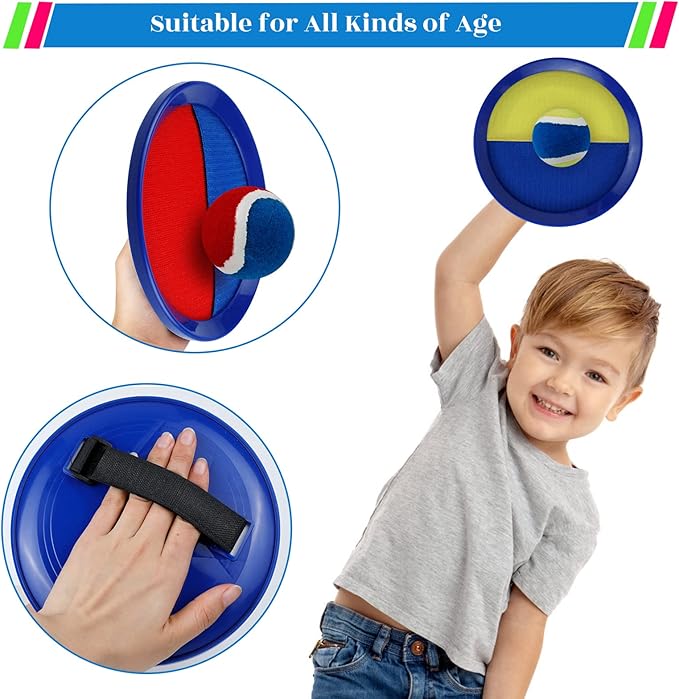 Toss and Catch Game Set, Outdoor Games with 4 Paddles 4 Balls and 1 Storage Bag, Great Outdoor Toys/Gifts for Kids, Classic Outdoor Games, Beach Games, Yard Games