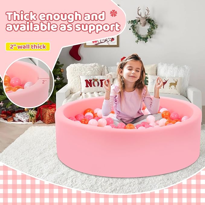 Foam Ball Pit for Toddlers, Large Baby Ball Pit for Babies with Soft Memory Sponge, Indoor Outdoor Baby Playpen, Kids Play Ball Pool, Gift Toys for Infants Boys and Girls (Pink, NO Balls)