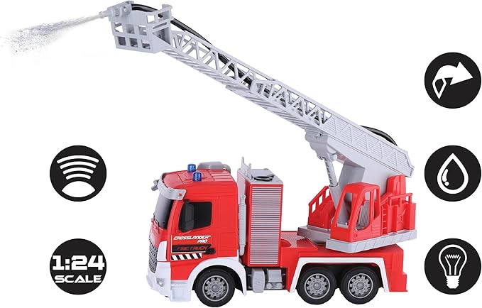 LEXiBOOK Crosslander® pro, RC Fire Truck, Remote Controlled fire Truck, Light Effects, Water Spray, Electronic Rotating Ladder, Rechargeable, RCP20