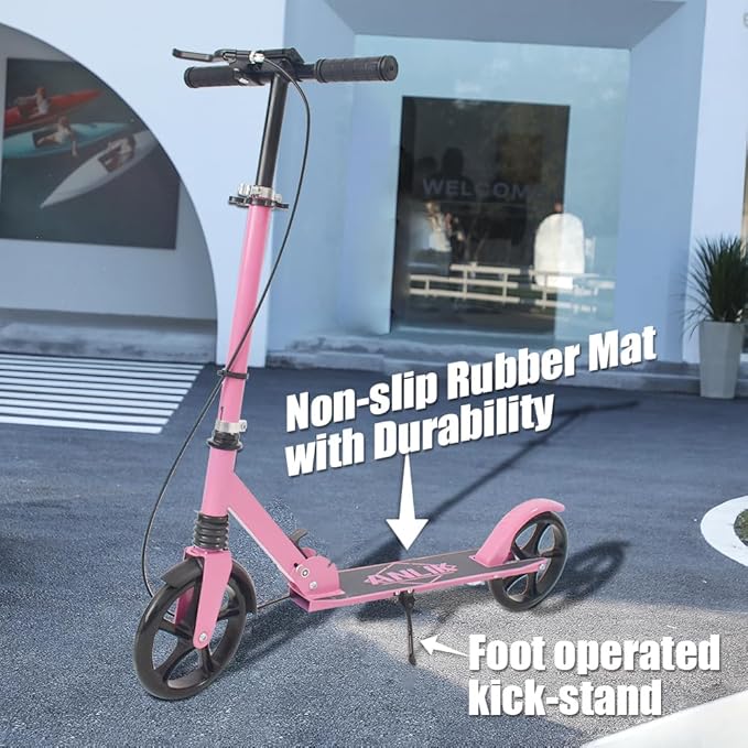 Dual-Brake Shock-Absorbing Kick Scooter, Anti-Skid PU Wheels, 4 Height-Adjustable Positions, Wider Pedals, Suitable for Children Over 6 Years Old, Teenagers & Adults