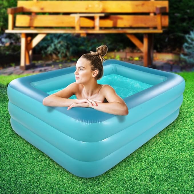 Inflatable Family Swim Play Center Pool, 82" x 56" x 25" Giant Blow Up Pool Summer Water Fun with Inflatable Soft Floor for Family, Garden, Outdoor, Backyard (Green)