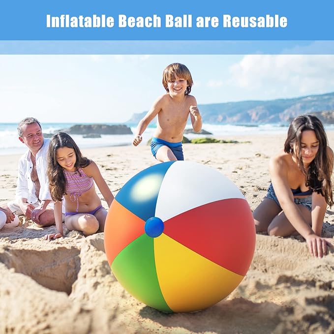 Inflatable Durable Thick Beach Balls for Pool, Outdoor Activities (2 Pack, 24 inches Diameter)