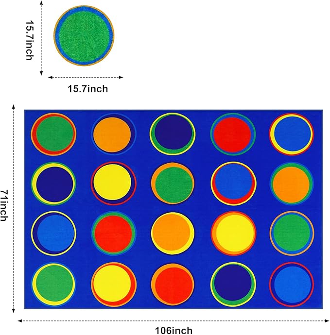 LIVEBOX Sitting Spots Kids Classroom Rug, Washable School Learning Area Rugs, Colorful Preschool Kids Classroom Carpet Non-Slip Playroom Mat for Daycare Learning, 6'x9'(Seats-20)