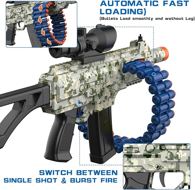 Electric Automatic Toy with Scope, JakMean Toy Blaster with 30 Dart Clips and 100 Foam Darts, Outdoor Shooting Games Toys for 6-12 Year Old Boys & Girls Adults, Gifts for Birthday Xmas, Green