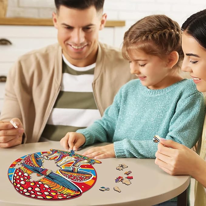 Mushroom Wooden Puzzles for Adults, 500 Piece Unique Shaped Wood Jigsaw Puzzles for Adults and Kids, Fun Challenging Puzzles Family Game Gift, 15.9'' x 16.7''