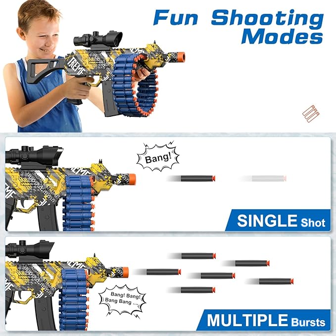 Electric Automatic Toy, Toy with 30 Dart Clips and 100 Foam Darts, Outdoor Shooting Games Toys for 6-12 Year Old Boys & Girls Adults, Presents for Birthday Xmas,Yellow