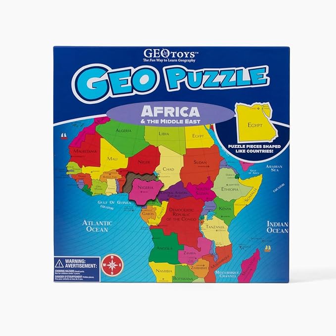 Geotoys GeoPuzzle, Africa and Middle East Shaped Jigsaw Puzzle, 65 Pc Geography Puzzle, Map Puzzle - Jigsaw Puzzles for Kids Ages 6-9 Years Old