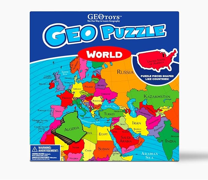 GeoToys GeoPuzzle, World Shaped Jigsaw Puzzles, 68 Pc Geography Puzzle, Geography Game & Map Puzzle, Jigsaw Puzzles for Kids Ages 6-9 Years Old