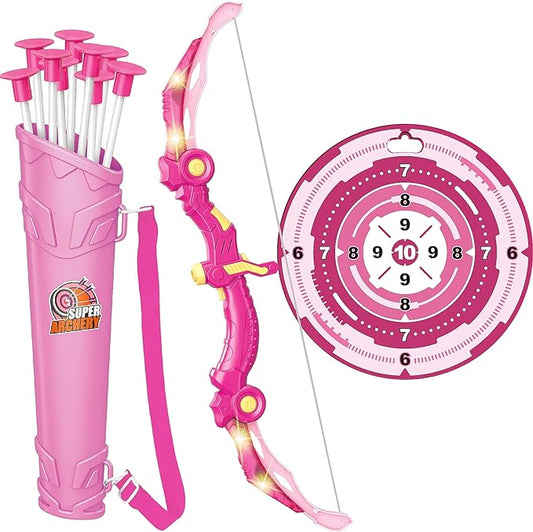Bow and Arrow Toys with LED Light Up Archery, Birthday Gift for Girls 5 6 7 8 9 10 11 12 Year Old, Christmas Indoor Outdoor Activity Toy for Kids Girls Ages 6-8, 10 Suction Cup Arrows, Target, Quiver