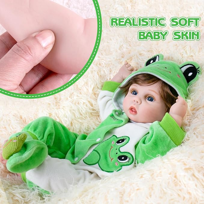 Aori Reborn Baby Dolls Lifelike - Newborn Baby Doll Realistic Weighted Toddler Real Life 22 Inch Jumping Frog Set Great Birthday Gift for Kids
