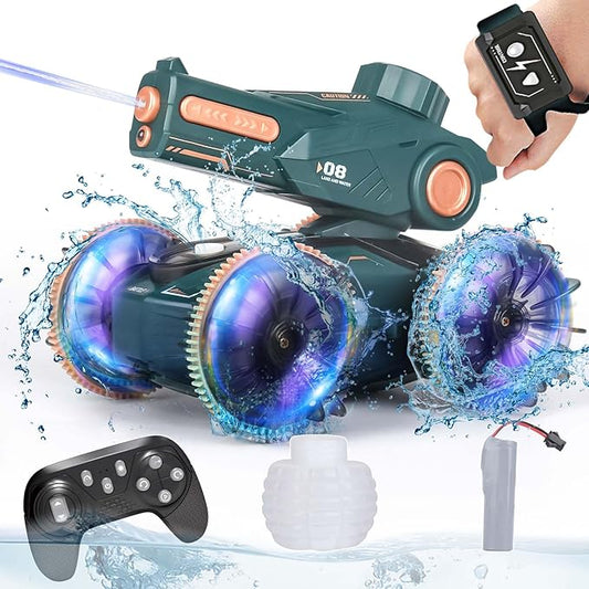 3-in-1 Remote Control Car, RC Boat & Water Gun - Amphibious RC Car for Land & Water, Adjustable Speed, Waterproof, Perfect Boys Toys 4-12 Years Old boy Gifts for Pool Beach, Summer Fun-Green