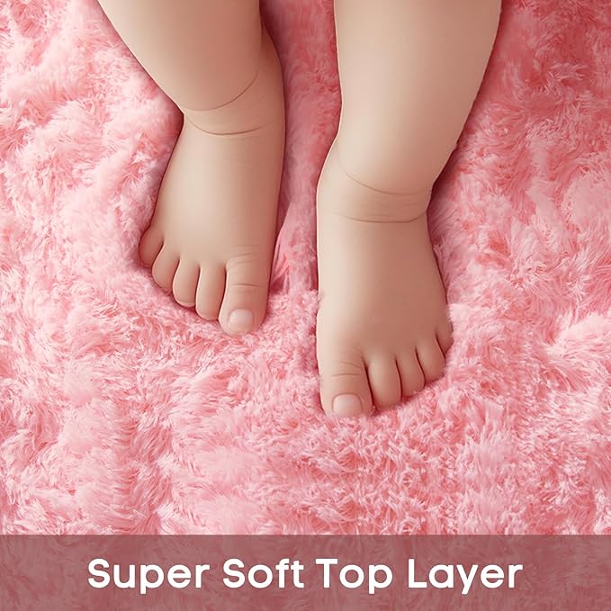 Ophanie Pink Rug for Bedroom Girls, Kids Fluffy Kawaii Fuzzy Furry Shag Area Rug, Cute Plush Soft Shaggy Bedside Round Rugs 4Ft, Indoor Circle Carpet for Teen Nursery Dorm Home Room Decor Aesthetic