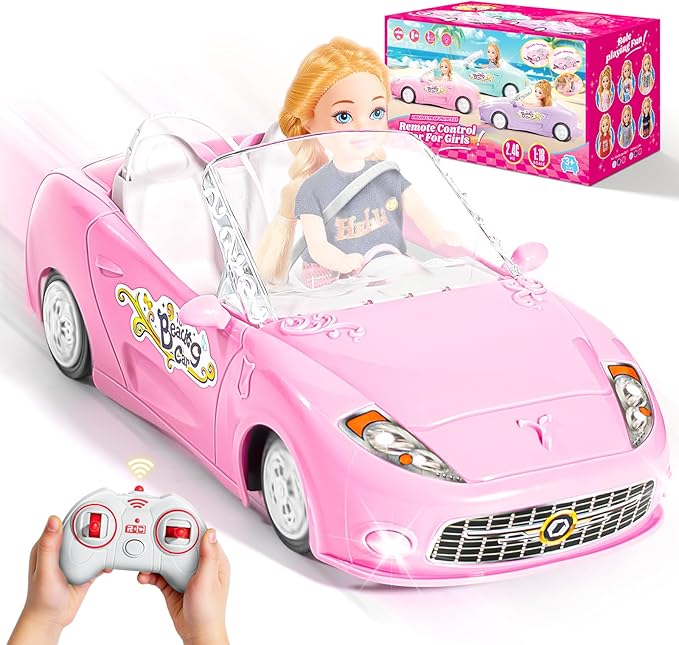 Pink Remote Control Car for Girls, 1:18 Scale RC Cars with LED Light, 2.4 GHZ Pink Truck Toy for Toddlers Kids, Birthday R/C Toys for Boys Girls Aged 4-7 (Batteries Not Included)
