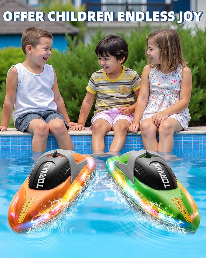 Remote Control Boat for Kids Adults: 2Pack RC Boat with LED Lights for Pools Lakes, 2.4Ghz, 50-100Mins Long Playtime, Rechargeable Batteries, Waterproof, Summer Pool Water Toys Gifts for Kids 8-12