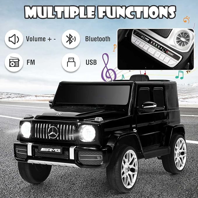 OLAKIDS 12V Kids Ride On Car, Licensed Mercedes Benz G63 Electric Vehicle with Remote Control, Double Open Doors, Music, Bluetooth, 2 Speeds, Wheels Suspension, Battery Powered Driving Toy (Black)
