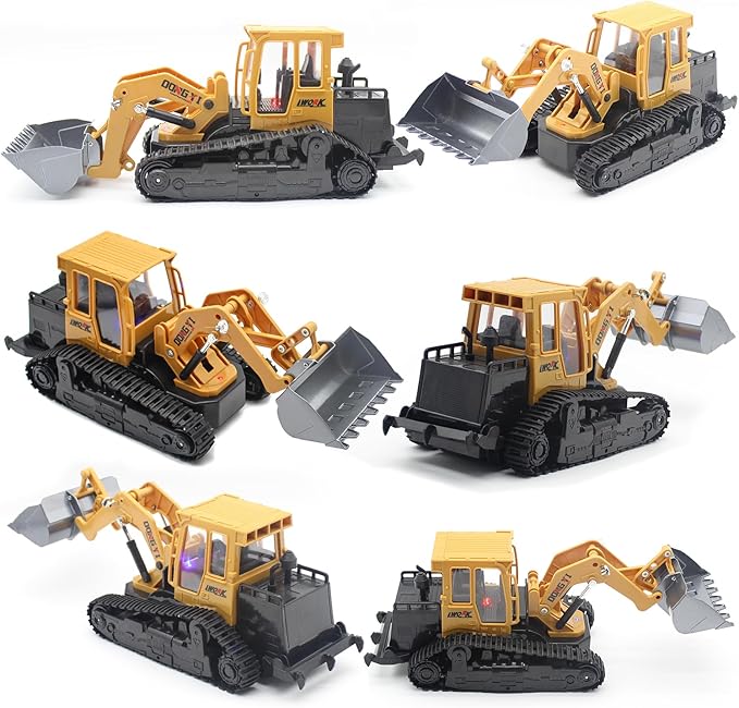 RC Bulldozer, Remote Control Bulldozer with Metal Dozer Blade Lights and Sounds, 2.4Ghz Dozer Toys for Boys, 6-Channel RC Construction Vehicles Toy for Kids